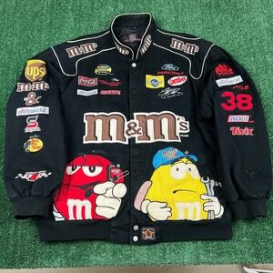 Vintage JH Design M&Ms Candy Nascar Jacket Mens 2XL Black Embroidered Y2K